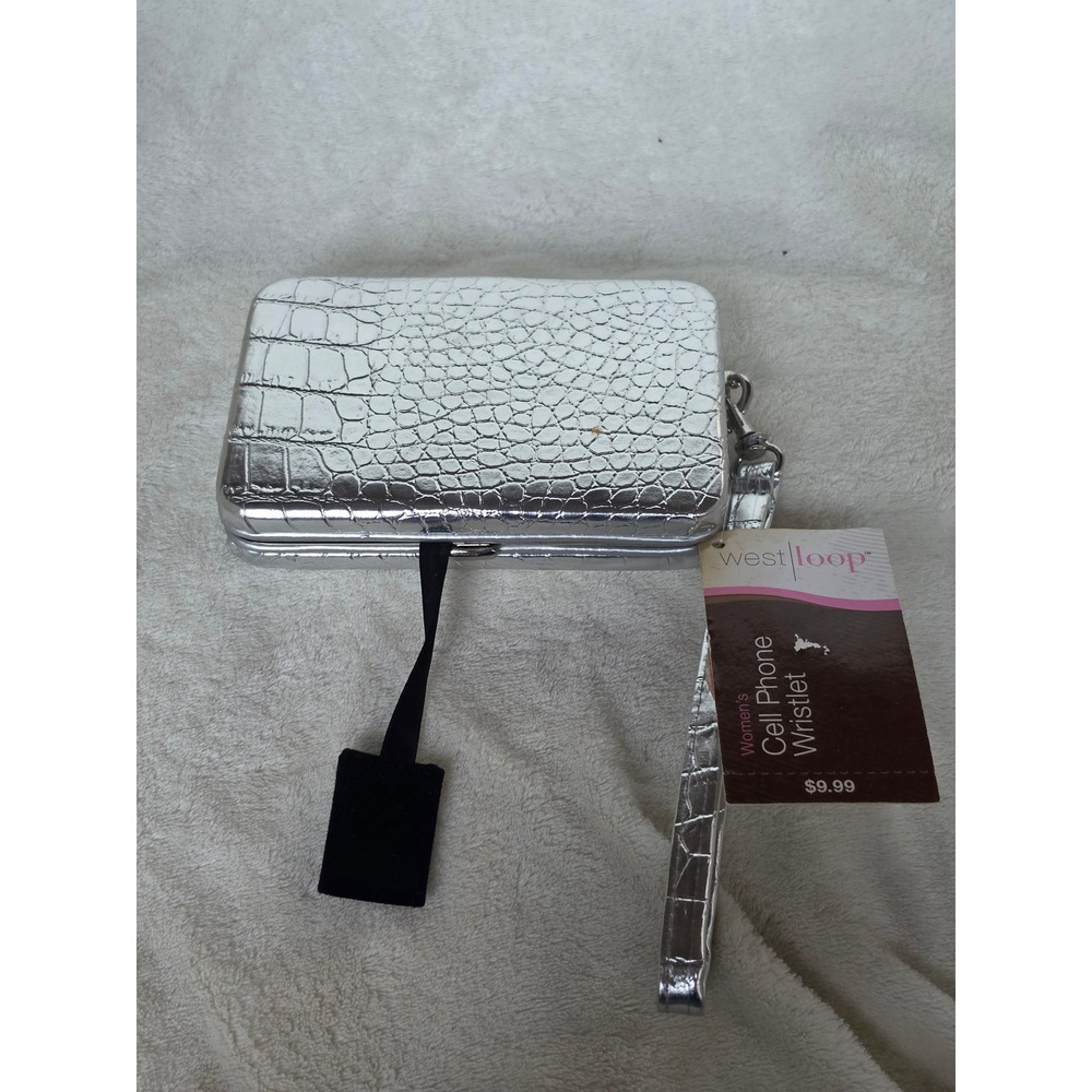 West Loop Silver Metallic Croc Embossed Cell Phone Wristlet Wallet NWT
